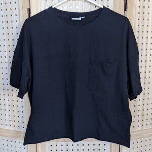 Love, Olive Co. Black semi-cropped t-shirt, roll hem, cuff on sleeve